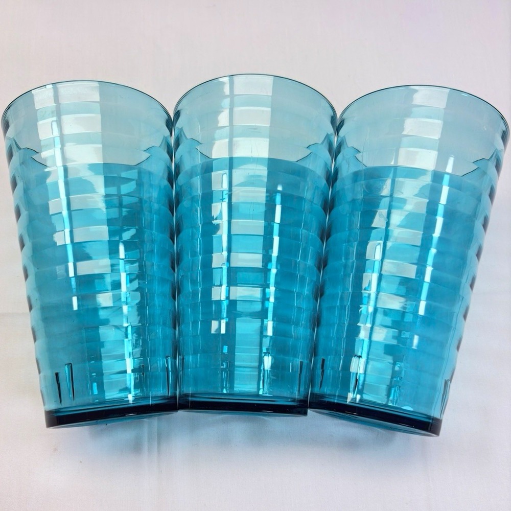 Set of 3 Blue Acrylic Tumblers Drinking Glasses 7 in 11-20oz H-543